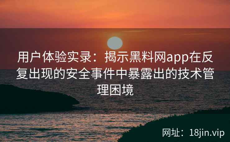 用户体验实录：揭示黑料网app在反复出现的安全事件中暴露出的技术管理困境